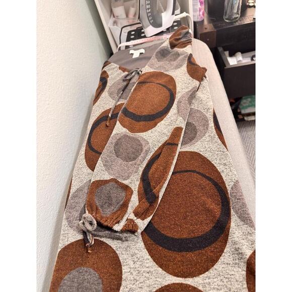 Dressbarn Brown Gray Long Sleeves Tie Front Oval Pattern Casual Dress 10 Retro - Picture 6 of 10